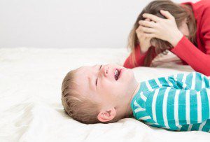 mother is tired, child is crying